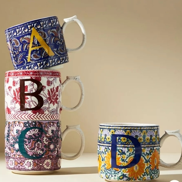 Anthropologie Blockprinted Monogram Mug "R" - Picture 2 of 10